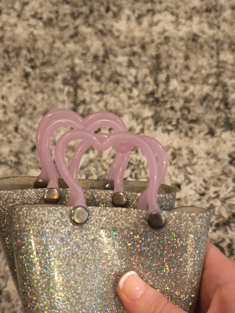 Sparkly Silver Glitter Light Up Kids Rain Boots with Pink Soles & Handles